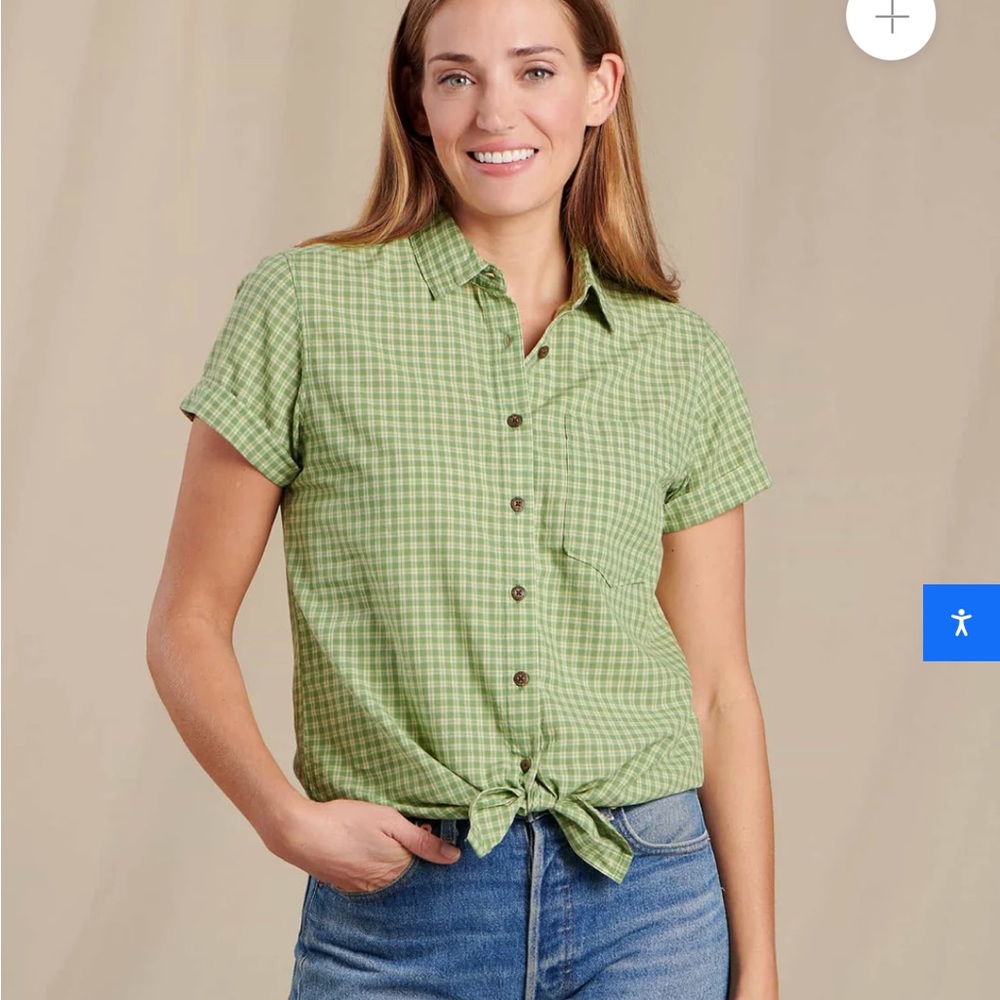 Toad&Co Willet Tie Short Sleeve Shirt Evergreen XS NWT